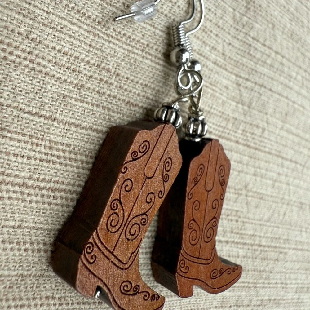 Cowboy/Cowgirl Artisan Brown Boot Earrings